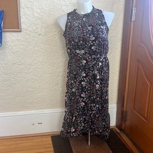 Black floral dress with adjustable fabric belt
